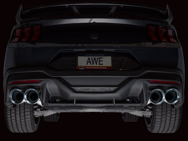 AWE 2024 Ford Mustang Dark Horse S650 RWD Track Edition Cat-Back Exhaust w/ Quad Chrome Silver Tips