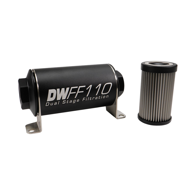 DeatschWerks Stainless Steel 8AN 40 Micron Universal Inline Fuel Filter Housing Kit (110mm)