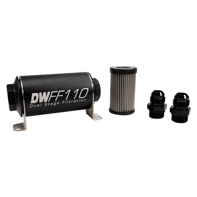 DeatschWerks Stainless Steel 10AN 10 Micron Universal Inline Fuel Filter Housing Kit (110mm)