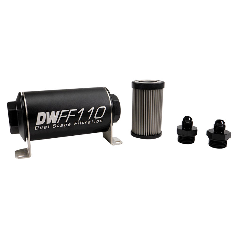 DeatschWerks Stainless Steel 6AN 10 Micron Universal Inline Fuel Filter Housing Kit (160mm)