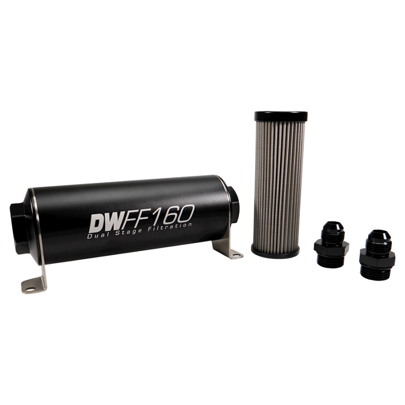 DeatschWerks Stainless Steel 8AN 40 Micron Universal Inline Fuel Filter Housing Kit (160mm)