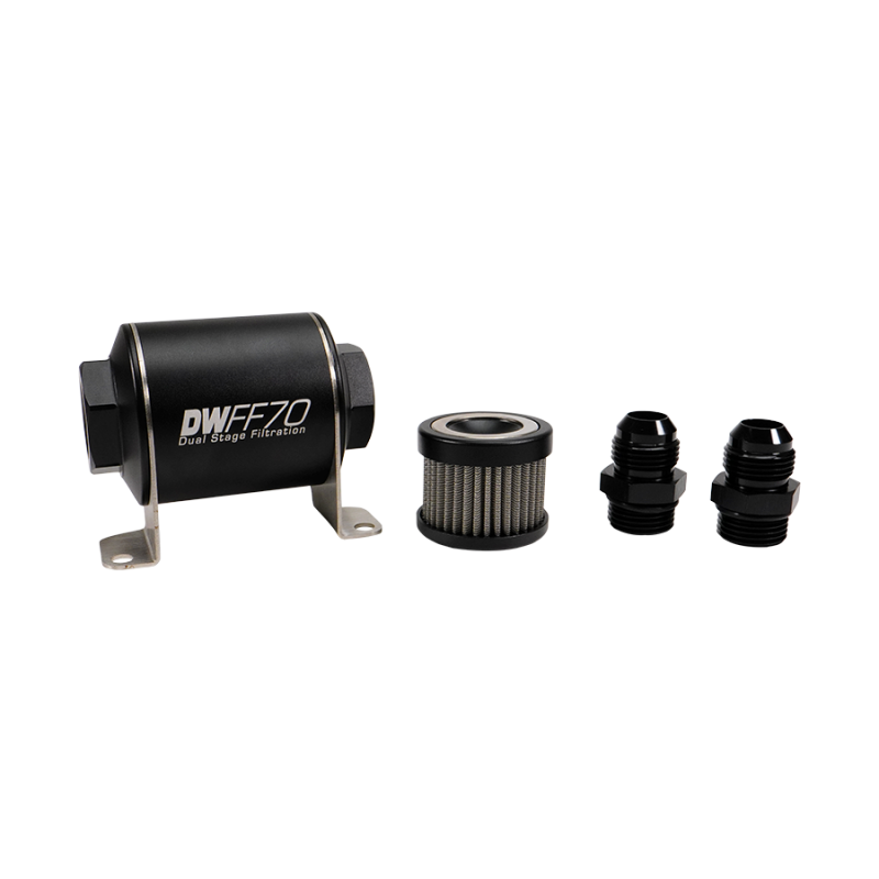 DeatschWerks Stainless Steel 10AN 5 Micron Universal Inline Fuel Filter Housing Kit (70mm)