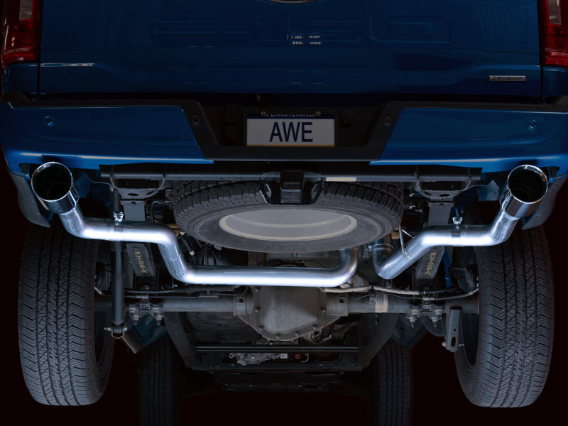 AWE Tuning 0FG 21+ Ford F150 Dual Split Rear Exhaust - 5in Chrome Silver Tips