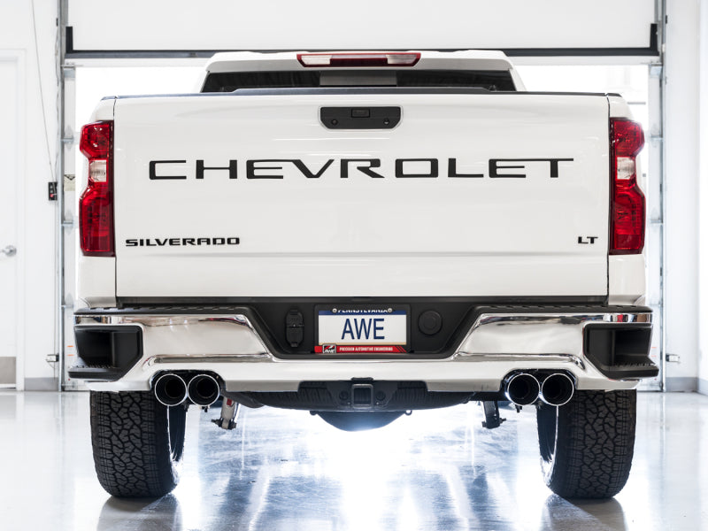 AWE Tuning 4th Gen GM 1500 5.3L 0FG Cat-Back Split Rear Exit (w/ Bumper Cutouts) - Quad Chrome Tips