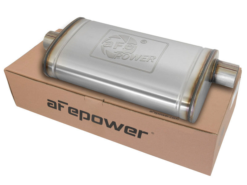 aFe MACHForce XP SS Muffler 3in Center Inlet / 3in Offset Outlet 22in L x 11n W x 6in H Body