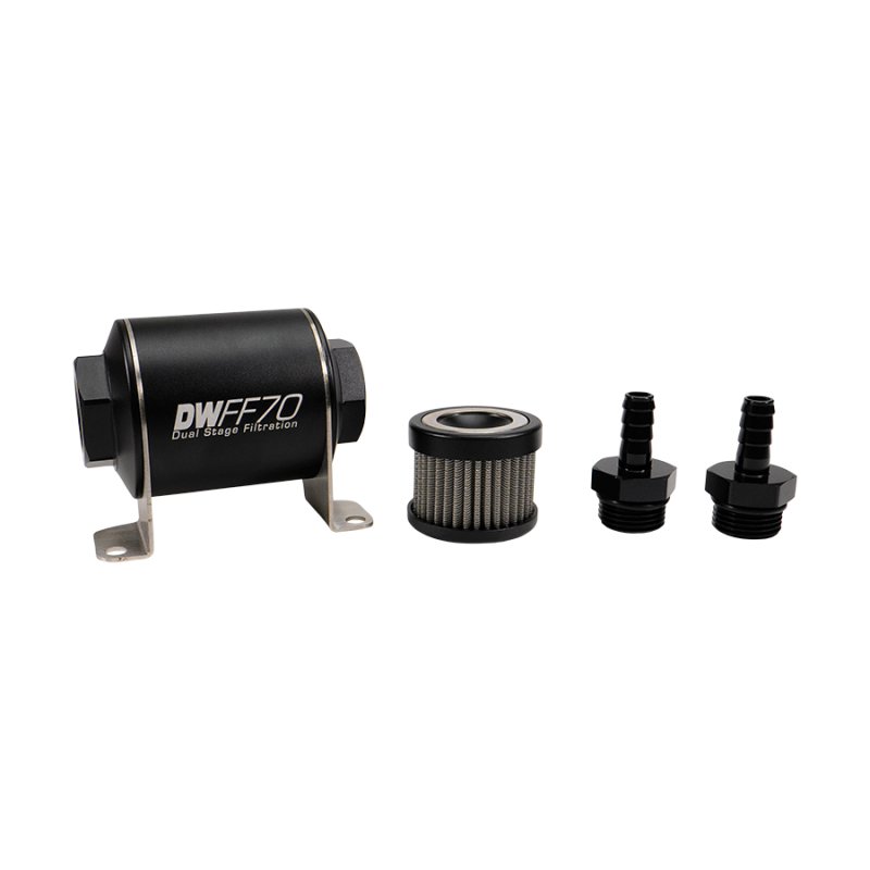 DeatschWerks Stainless Steel 3/8in 40 Micron Universal Inline Fuel Filter Housing Kit (70mm)