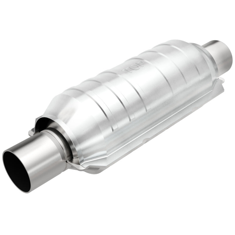 MagnaFlow Univ Cat Conv 2in Inlet/Outlet Ctr/Ctr Round 11in Body L x 5.125in W x 15in Overall L