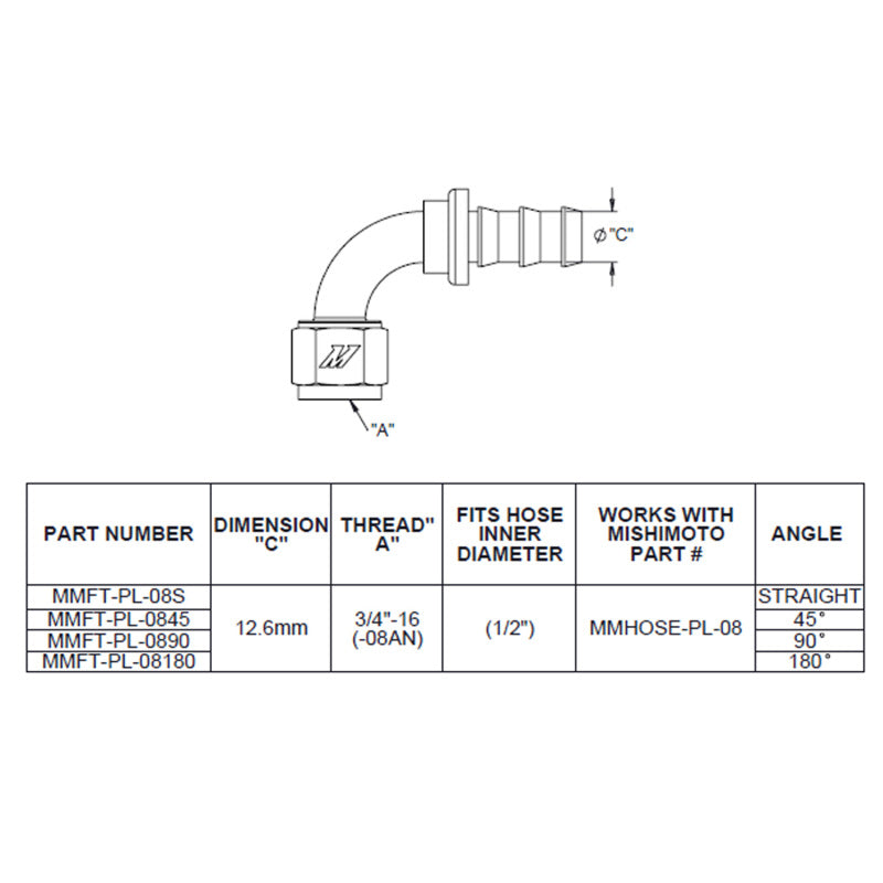 Mishimoto 180 Degree Push Lock Fitting - 8AN