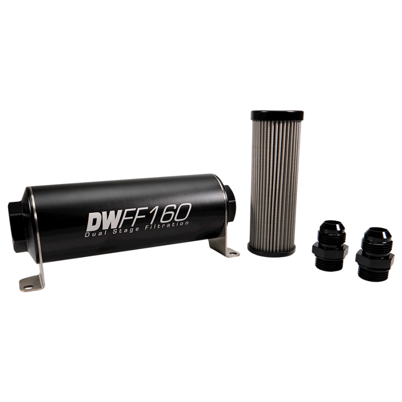 DeatschWerks Stainless Steel 10AN 100 Micron Universal Inline Fuel Filter Housing Kit (160mm)