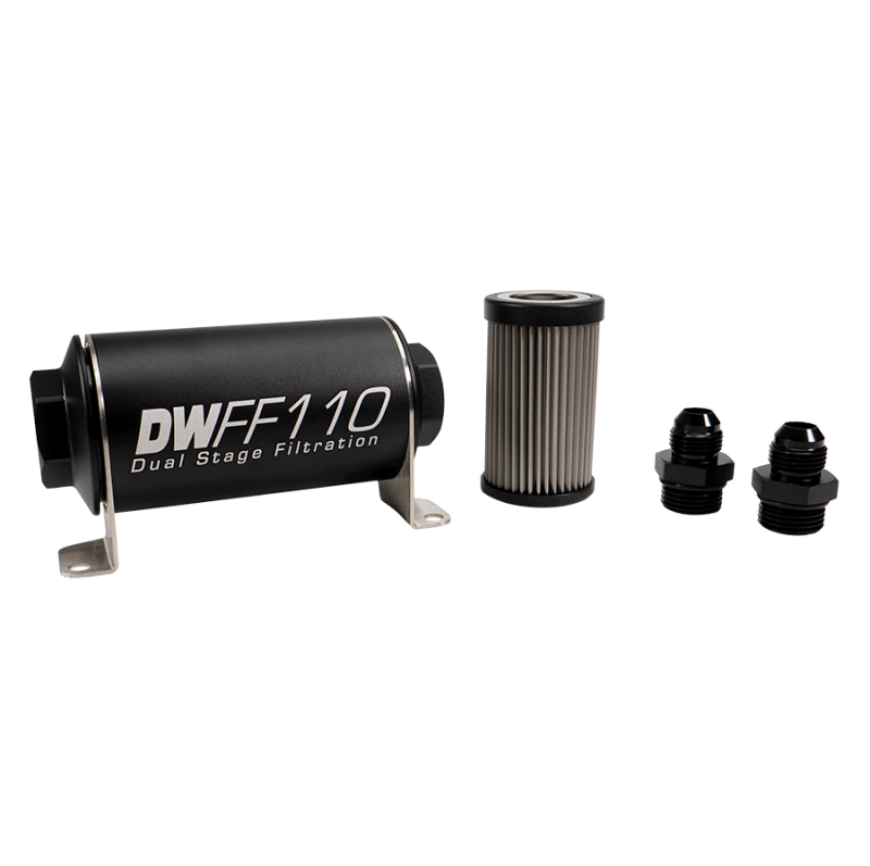 DeatschWerks Stainless Steel 8AN 40 Micron Universal Inline Fuel Filter Housing Kit (110mm)