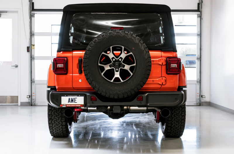 AWE Tuning 2018+ Jeep Wrangler JL/JLU Tread Edition Axle-Back Dual Exhaust - Diamond Black Tips