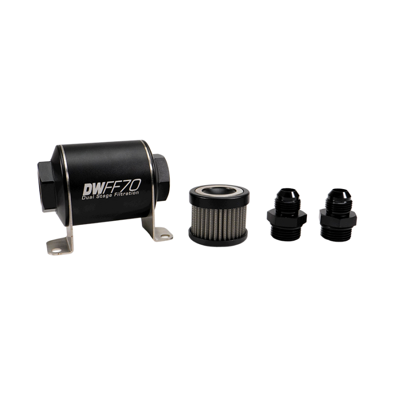DeatschWerks Stainless Steel 8AN 10 Micron Universal Inline Fuel Filter Housing Kit (70mm)