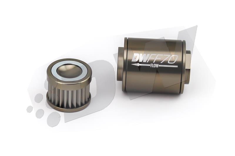 DeatschWerks Stainless Steel 8AN 100 Micron Universal Inline Fuel Filter Housing Kit (70mm)