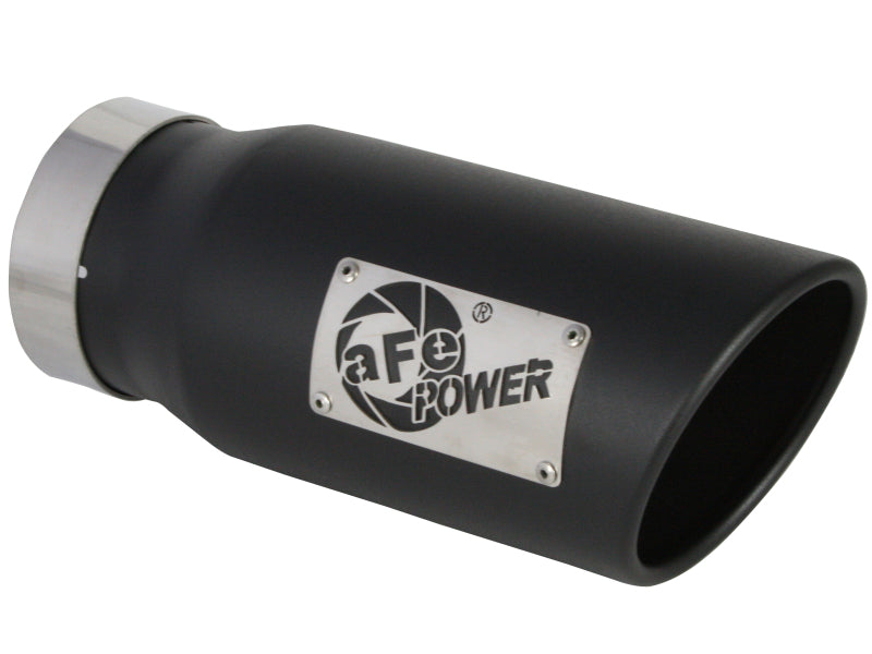 aFe Power Diesel Exhaust Tip Black- 4 in In x 5 out X 12 in Long Bolt On (Right)