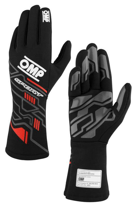 OMP SPORT GLOVES FIA 8856-2018 MY2025 BLACK / RED SZ S