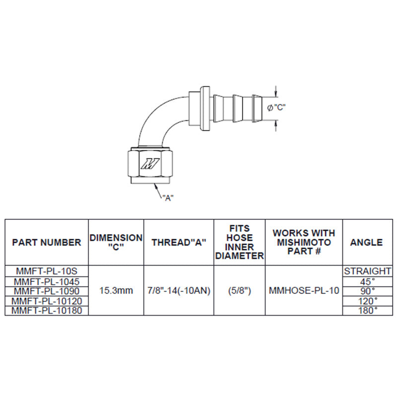 Mishimoto 180-Degree Push Lock Fitting -10AN