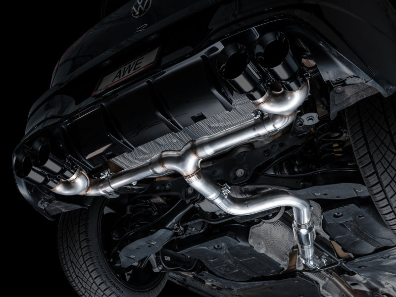 AWE Tuning MK8 Volkswagen Golf R 3in Track Edition Quad Exhaust - Diamond Black Tips