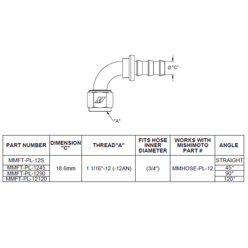 Mishimoto 120-Degree Push Lock Fitting -12AN