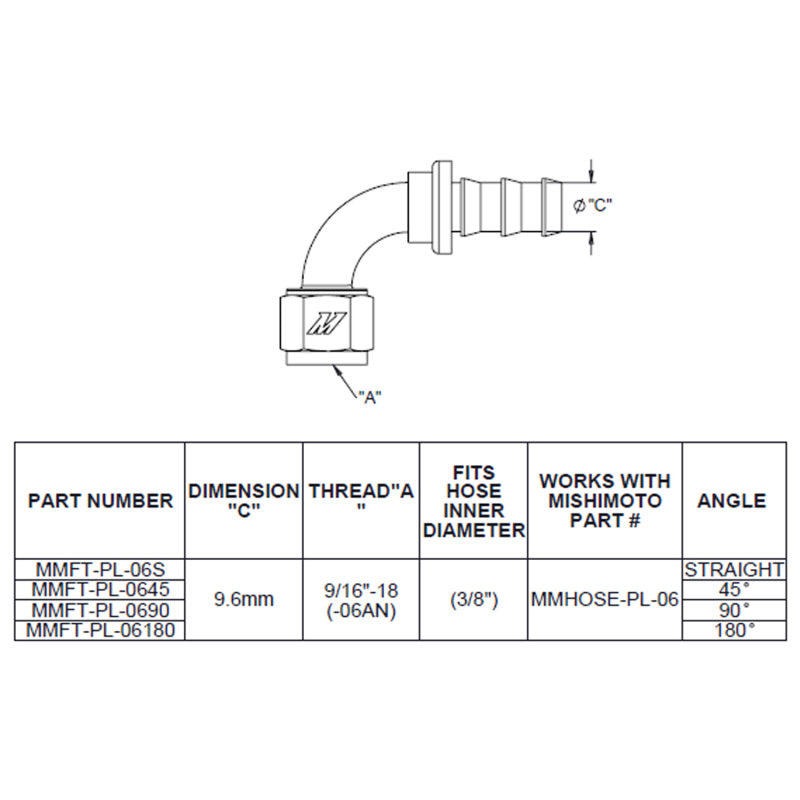 Mishimoto 90 Degree Push Lock Fitting - 6AN