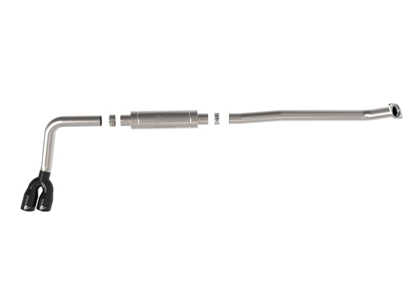 aFe Rebel Series 3in 304 Stainless Middle-Side Exit Exhaust Black Tips Toyota Hilux 15-26 L4-2.4/2.8
