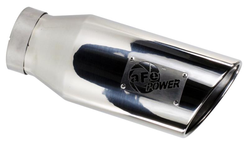 aFe MACHForce XP Exhausts Tips SS-304 EXH Tip 3In x 4Out x 12L Sgl-Ang Weld On