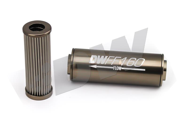 DeatschWerks Stainless Steel 10AN 10 Micron Universal Inline Fuel Filter Housing Kit (160mm)