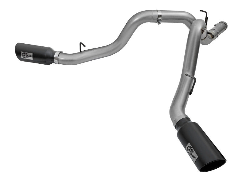 aFe LARGE Bore HD 4in Dual DPF-Back SS Exhaust w/Black Tip 16-17 GM Diesel Truck V8-6.6L (td) LML