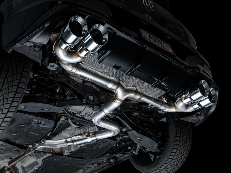 AWE Tuning MK8 Volkswagen Golf R 3in Track Edition Quad Exhaust - Chrome Silver Tips